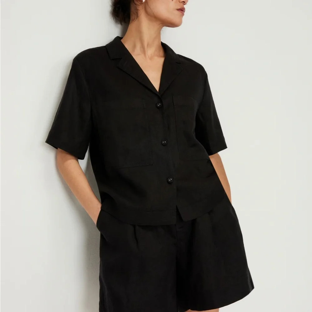 Everlane The Linen Workwear Shirt in black size XXS